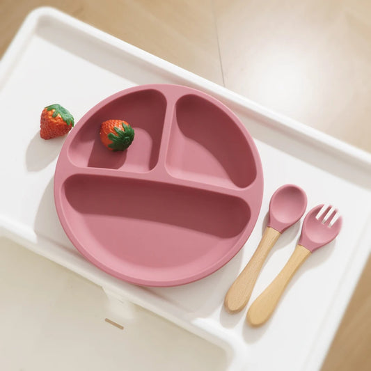 Silicone Baby Feeding Set – Divided Plate with Spoon & Fork